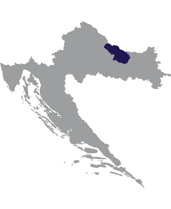 Landkaart Kroatië grijs met comitaat Virovitica-Podravina donkerblauw op transparante achtergrond - 600 * 733 pixels